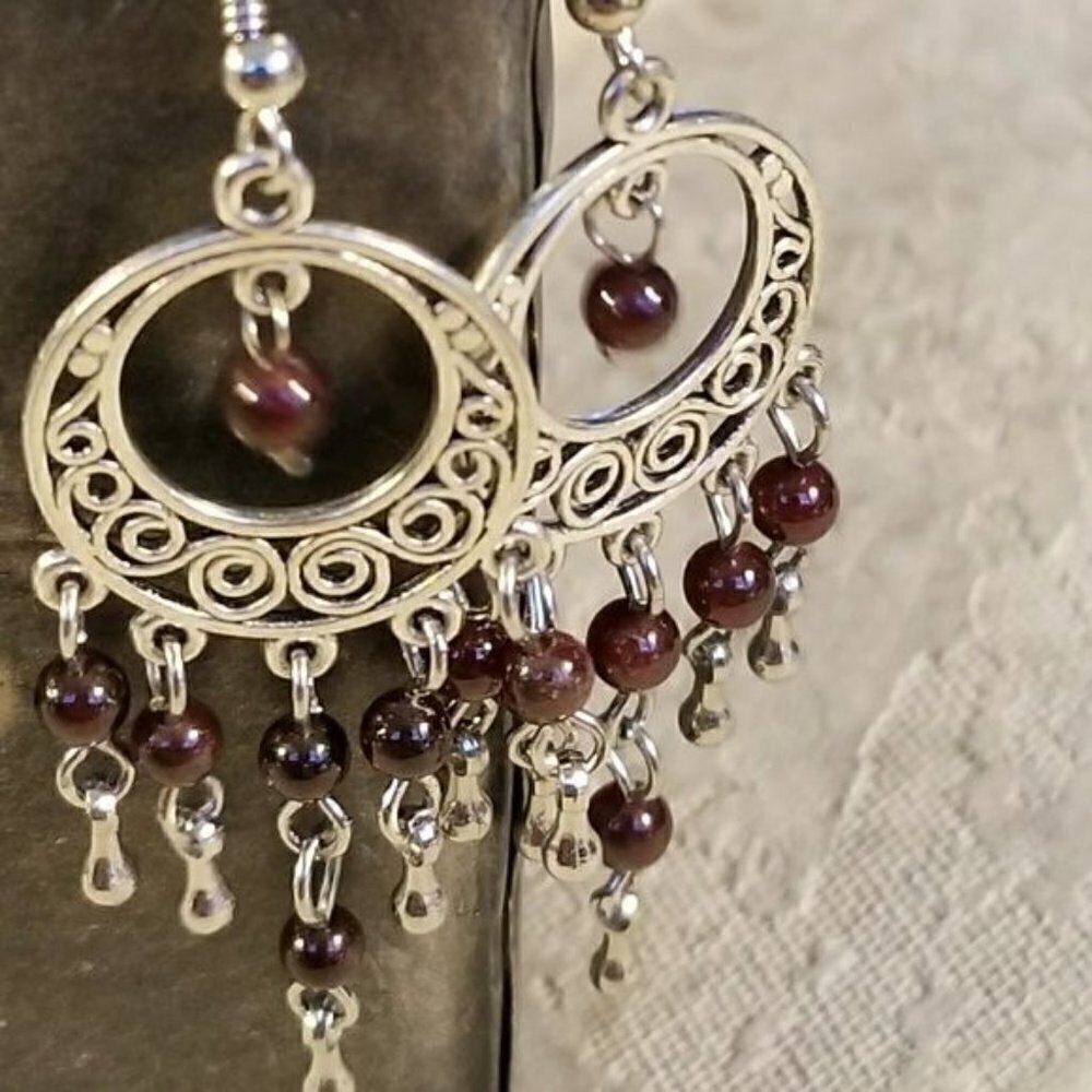 Red Garnet Gemstone Chandelier Earrings